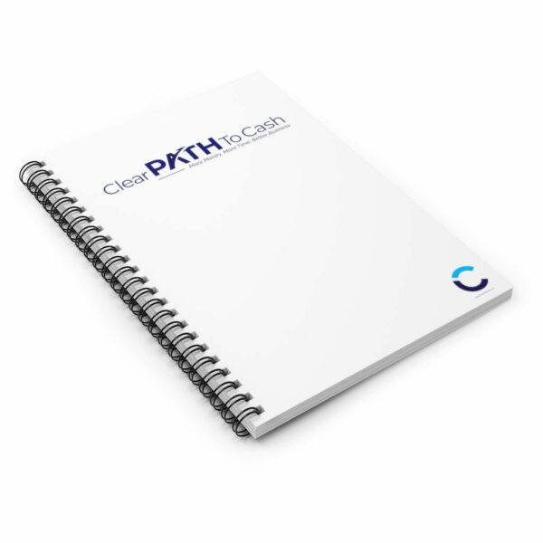 A ruled line cash spiral notebook with white cover