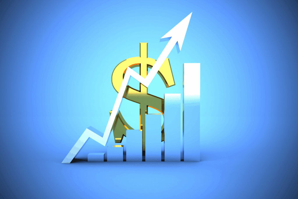 Dollar sign with upward graph