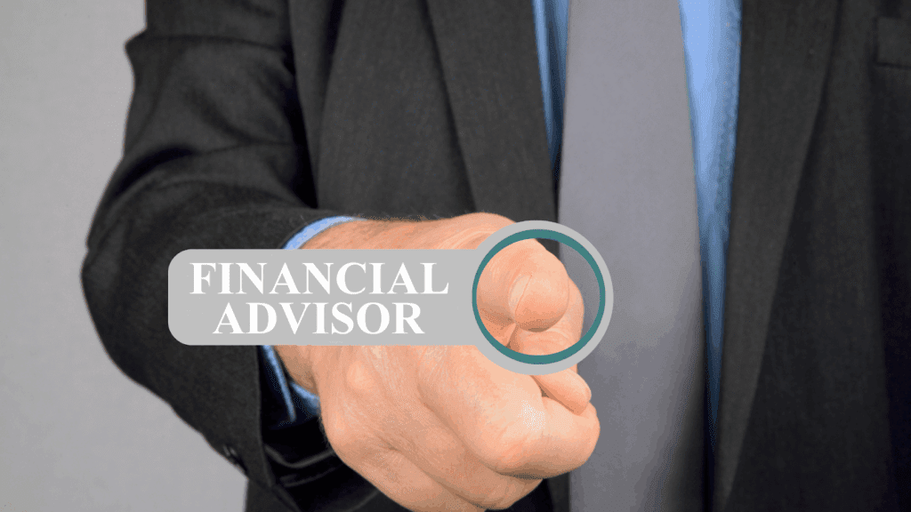 A person in a suit points toward the words “Financial Advisor”