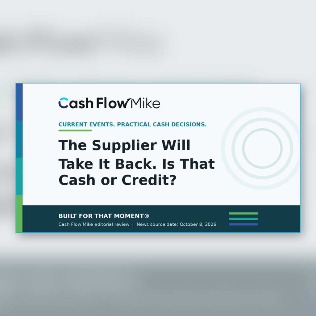 Cash Flow Mike archive card for The Supplier Will Take It Back. Is That Cash or Credit?